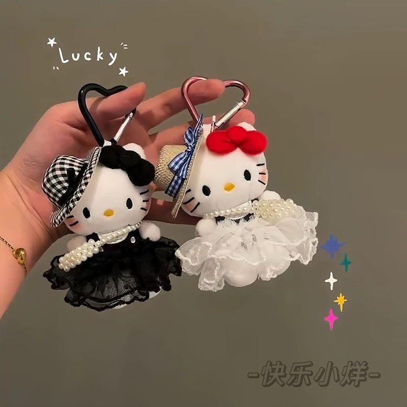 Hepburn Style kitty Cat Bag Pendant ประณีตเดินทางหมวกฟางน่ารักตุ๊กตาตุ๊กตาตุ๊กตาพวงกุญแจจี้
