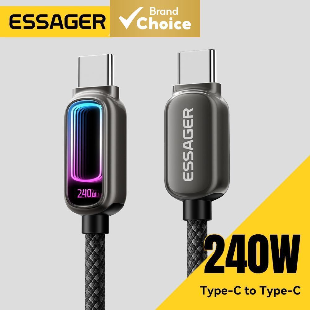 สาย Type-C ถึง Type-C Essager 240W 100W ชาร์จเร็วหลายสีไดนามิกการหายใจ RGB สายไฟ