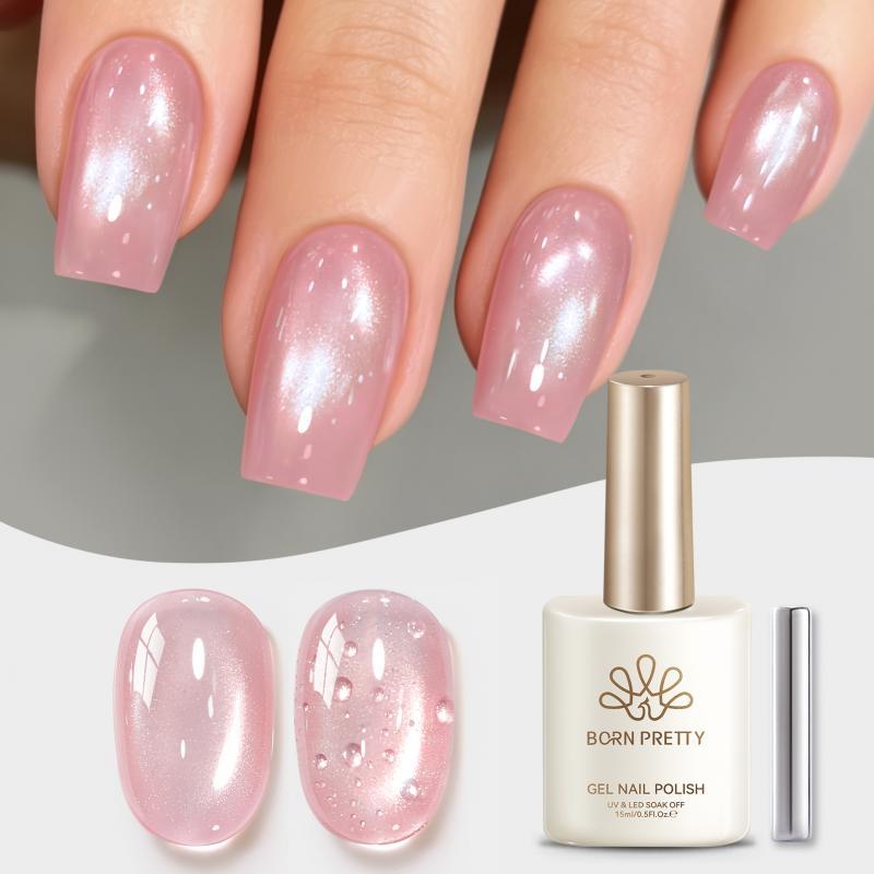 BORN PRETTY 15ml Watery Glass Bead Pink Cat Eyes Magnetic Gel Nail Polish White Magnetic Gel เจลกึ่งถาวร