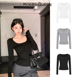 MOSESQUEEN เสื้อผ้ากันแดดสตรี แขนยาว ชั้นในสบายฤดูร้อน กันแดด น้ำหนักเบา ระบายอากาศได้ดี แฟชั่นตัวบน #63079