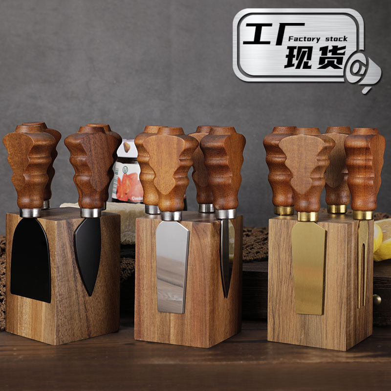 Acacia wood cheese knife set with magnetic knife holder, Christmas tree cheese knife, butter knife