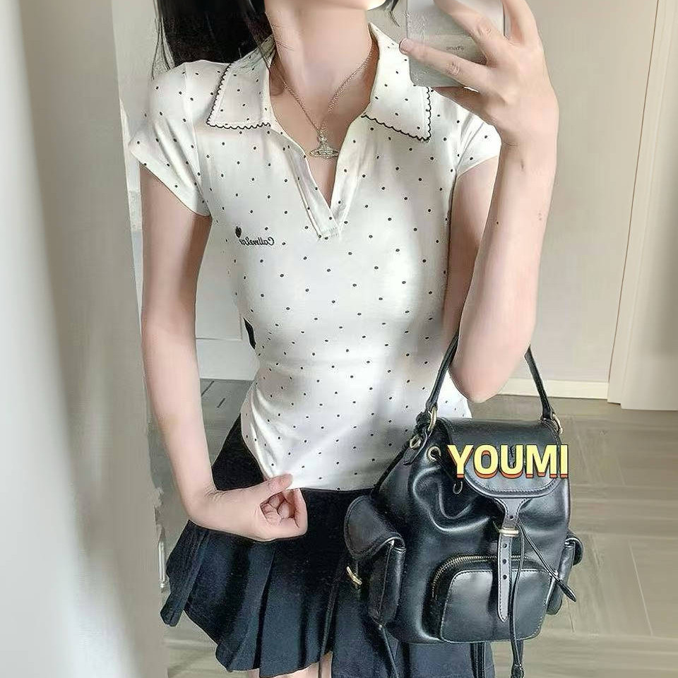 พร้อมส่งจากกทม ปักเเสื้อยืดแขนสั้นคอปก เสื้อเชิ้ตแขนสั้น ลาย