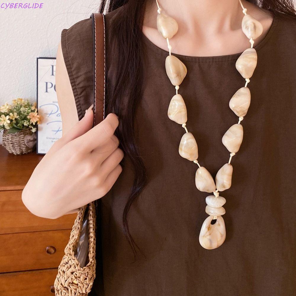 CYBERGLIDE สร้อยคออะคริลิค สร้อยคอรูปไข่อะคริลิค แฟชั่น-ส่งต่อ Ombre Geometric Leather Cord Sweater 