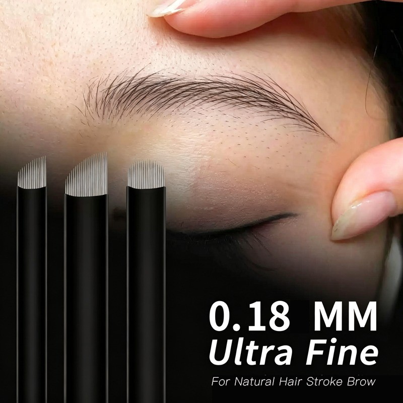 Available100/50/20 ชิ้น 0.18 มิลลิเมตร Ultra Fine U16/U18 สแตนเลส Microblading ผมธรรมชาติจังหวะ Wild Eyebrow Tattoo อุปกรณ์