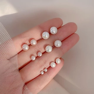 ต่างหูสตั๊ด เงิน S925 ประดับเพชร ไข่มุก ขนาดเล็ก 3 มม. 4 มม. 5 มม. สําหรับผู้หญิง