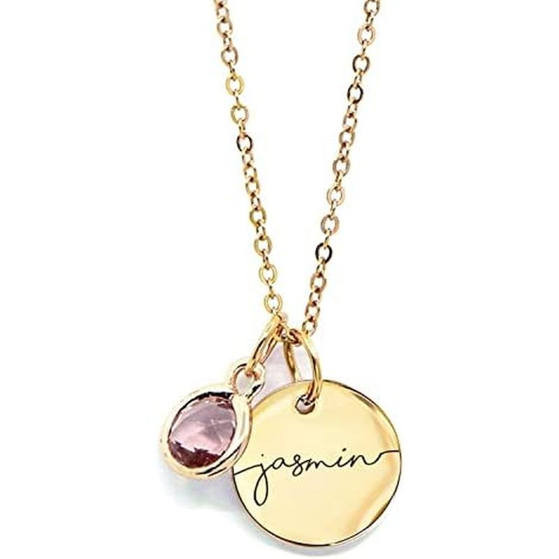 สร้อยคอชื่อเฉพาะ Mignon และMignon พร้อม Birthstone | จี้แกะสลักที่กําหนดเองสําหรับผู้หญิง | Dainty T
