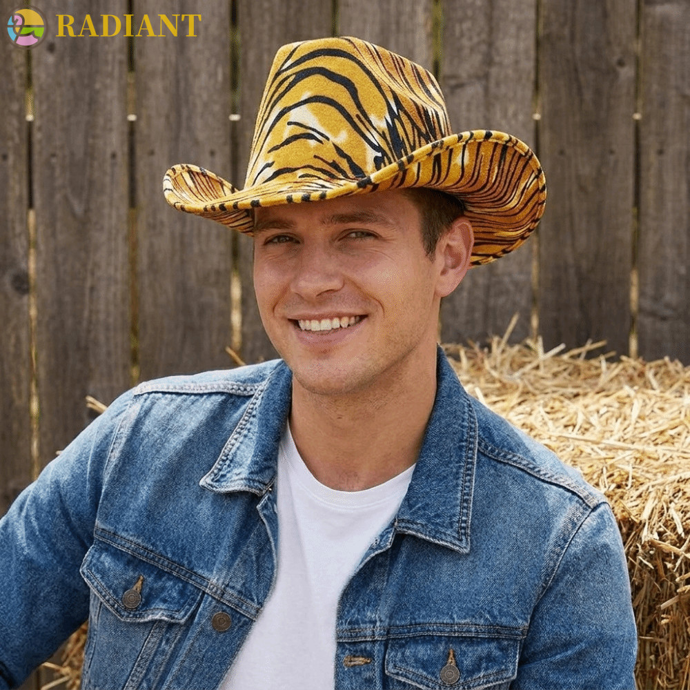 RADIANTF หมวกคาวบอยตะวันตก, หมวก Bowler พิมพ์วัวลายเสือดาว, แฟชั่น|หมวก Cowgirl กันลมแบบปรับได้