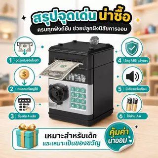 กระปุกออมสินตู้เซฟน่ารัก กล่องออมเงินอัจฉริยะ ตู้เซฟดูดแบงค์ ของตกแต่งห้องนอน ไอเทมประหยัดเงิน