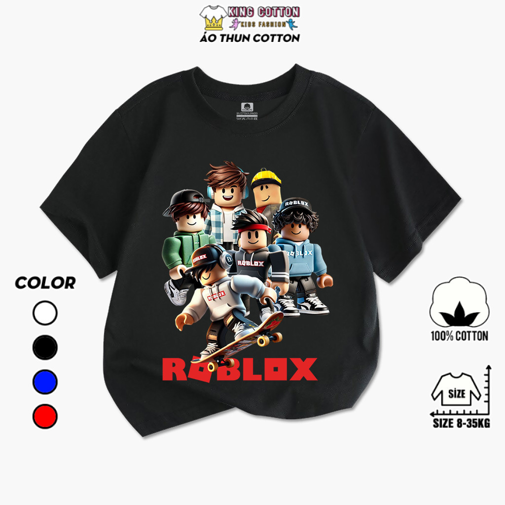 เสื้อยืดผ้าฝ้ายเด็ก ROBLOX NV ผ้าคอตตอนแท้ 4 ทาง ขนาดตั้งแต่ 8กก. ถึง 35กก. KING COTTON