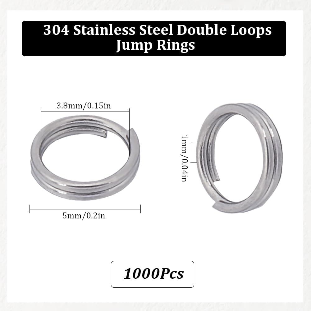 SUNNYCLUE 1 กล่อง 1000 ชิ้น 5 มิลลิเมตรเงินกระโดดแหวนสแตนเลสแยกแหวนจํานวนมากคู่ห่วงรอบแหวนโลหะขนาดเล