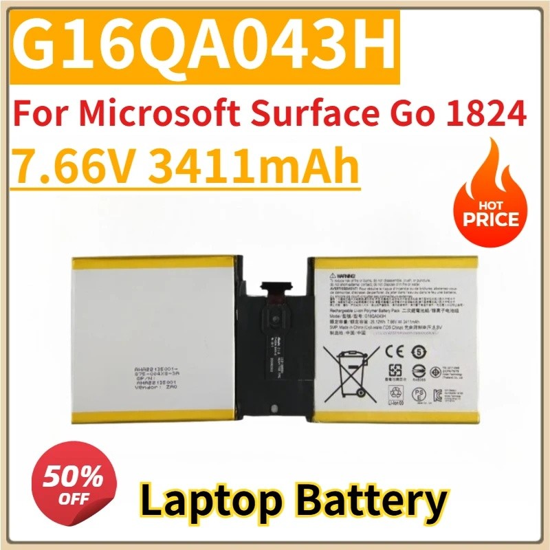 ใหม่เปลี่ยนแบตเตอรี่แล็ปท็อป 7.66V 3411mAh G16QA043H สําหรับ Microsoft Surface Go 1824