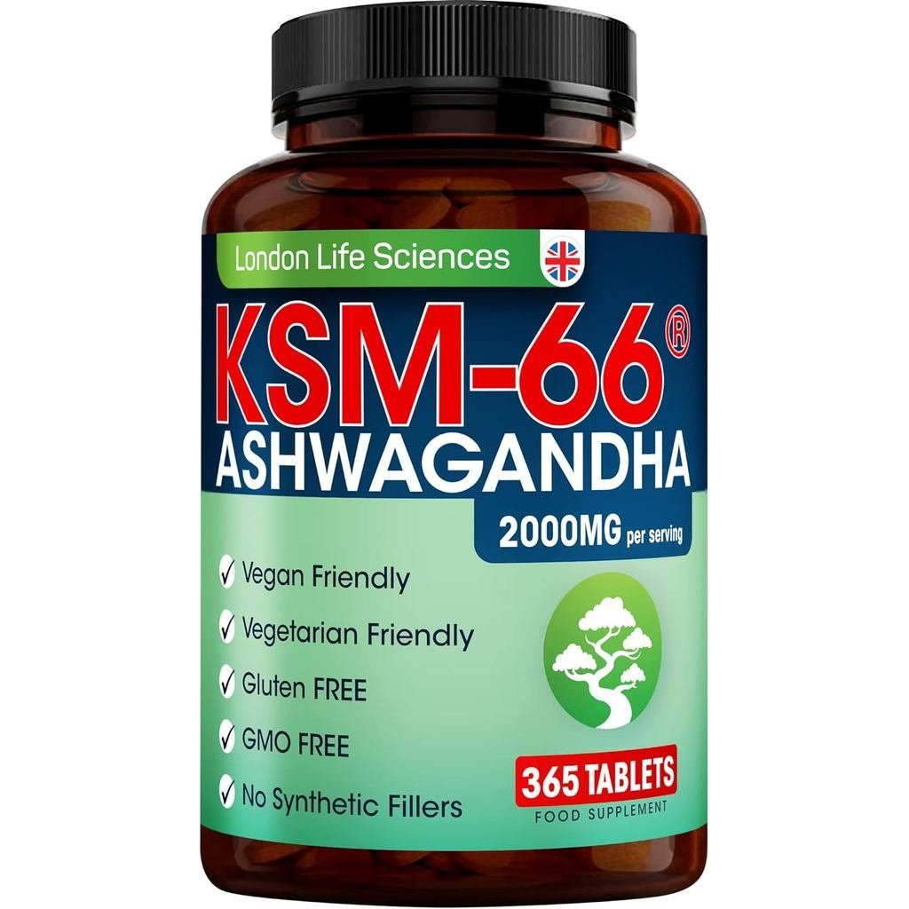 365 เม็ด KSM-66 2000 มก. + 5 เปอร์เซ็นต์พร้อมยาฆ่าเชื้อเข้มข้นสูงสุดมังสวิรัติสารสกัดจากรากอินทรีย์ 