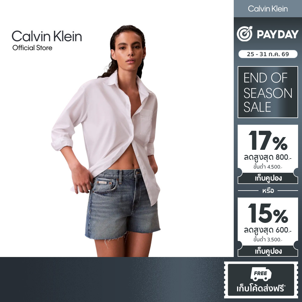 CALVIN KLEIN กางเกงยีนส์ขาสั้นผู้หญิง 90s Signature Denim Short รุ่น 47E706G 3N6-สีฟ้า