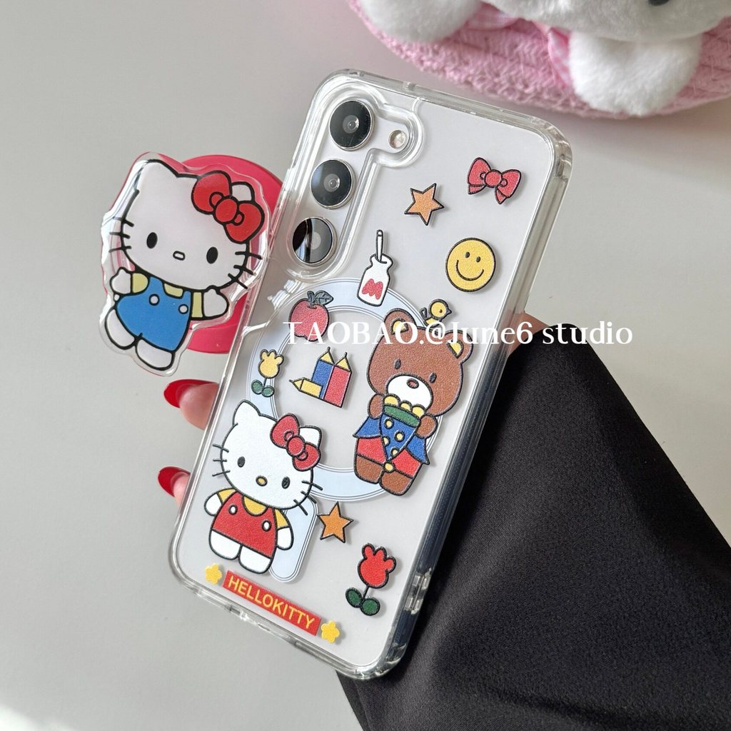 June6 studio เกาหลี ins น่ารัก KT หมีภาพประกอบเหมาะสําหรับ Samsung s26ultra เคสโทรศัพท์ s24 วงเล็บแม
