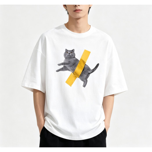 เสื้อยืดลูกแมวการ์ตูนน่ารัก ทรงหลวม ใส่สบาย แมทช์ง่าย