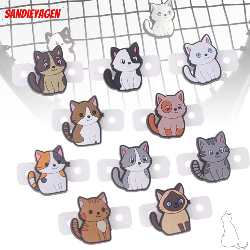 SANDIEYEAN ไม้เทนนิสโช้คอัพ,การ์ตูนแมวทนทานไม้เทนนิส Damper,น่ารักซิลิโคนแร็กเก็ตการสั่นสะเทือน Dampeners Racquet อุปกรณ์เสริม