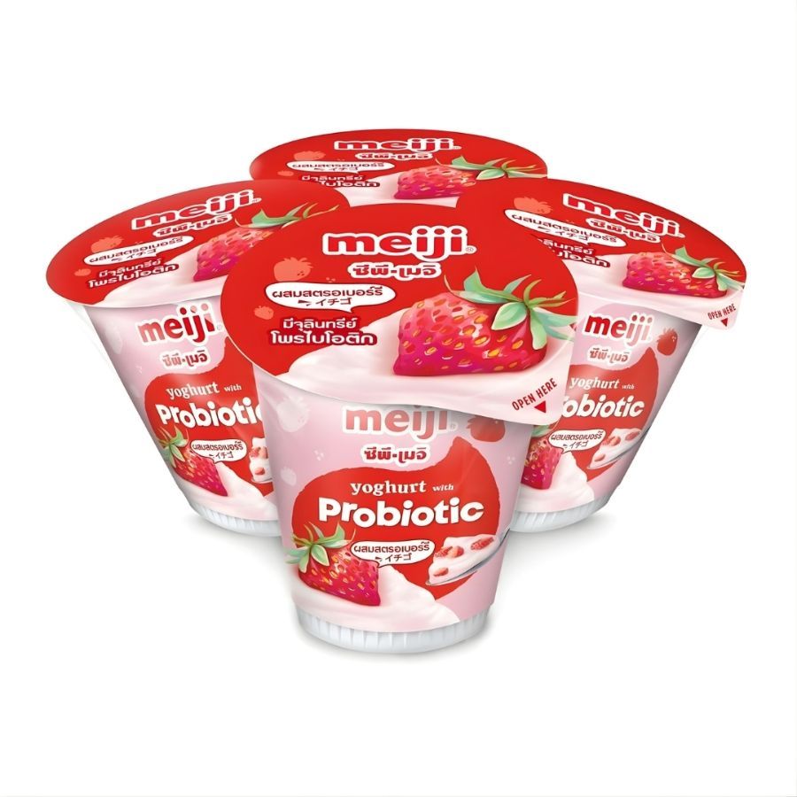 เมจิ โยเกิร์ตสตรอเบอร์รี่ Meiji Yoghurt Strawberry 135g. Pack4