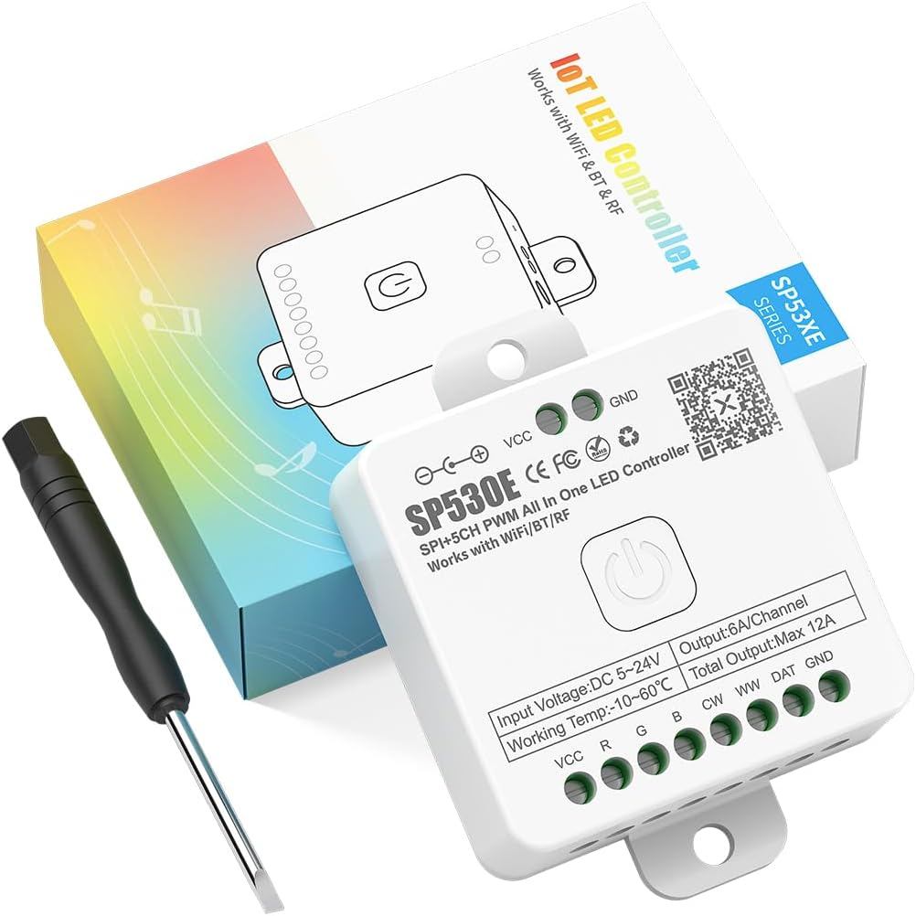 SP530E WiFi บลูทูธ LED Controller 12-in-1 สมาร์ทคอนโทรลเลอร์สําหรับ PWM & SPI LED Strips (WS2812B, C