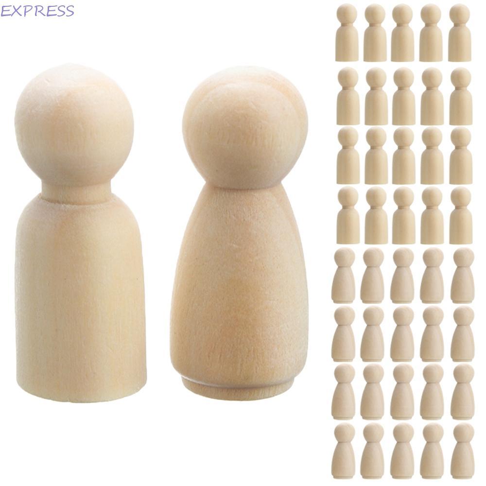 EXPRESS Unpainted ตัวเลขเปล่าหุ่นชายหญิง Handmade ไม้ธรรมชาติ 35/43/53/65 มม.งานฝีมือไม้