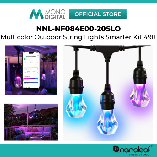 Nanoleaf ไฟสตริงกลางแจ้งหลากสีอัจฉริยะ 15M 20 หลอดไฟ IP67 Matter WiFi Starter Kit / แพ็คขยาย