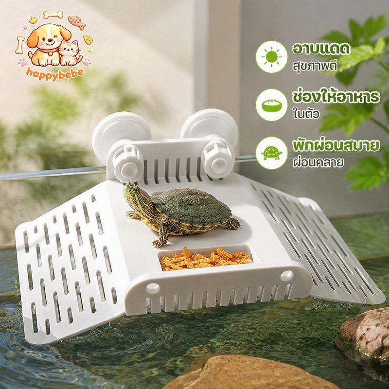 ระเบียงเต่า แพลตฟอร์มอาบแดดเต่า พร้อมรางให้อาหาร พื้นที่พักผ่อน ทำความสะอาดง่าย ทนทาน