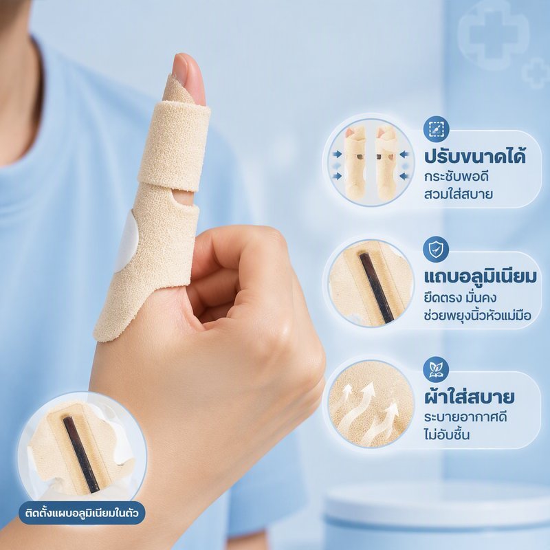 Finger Splint Brace ปรับ Breathable Secure Fit อลูมิเนียมสนับสนุน Joint Stabilizer บรรเทาอาการปวด