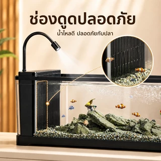 COD ตู้ปลาเชิงนิเวศน์ตั้งโต๊ะ 24นิ้ว กรองซ่อน น้ำตกใส ไฟLED อะคริลิกใสสูง มีฝาปิด ชุดตกแต่งครบ เหมาะสำหรับมือใหม่