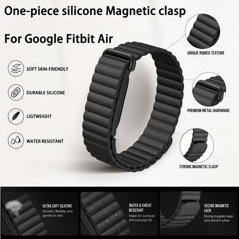 All-in-one สายซิลิโคนแม่เหล็กสําหรับ Google Fitbit Air Soft Ribbed Texture กันน้ํากีฬาสายรัดข้อมือสํ