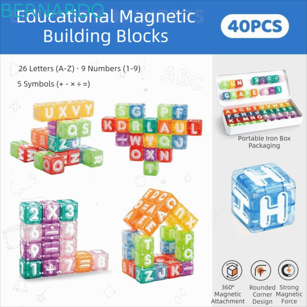 BERNARDO ของเล่นเลขคณิต,พร้อมกล่องดีบุก Mini Magnetic Building Blocks, Tabletop Game Letter และ Numb