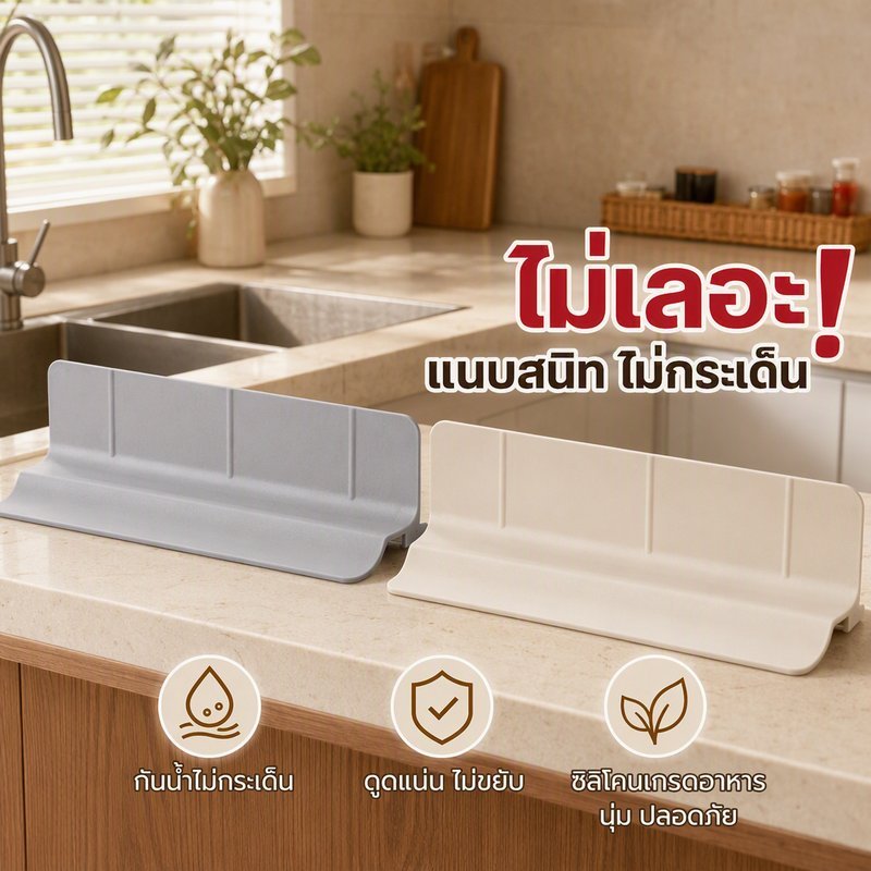 แผ่นกันกระเด็นอ่างล้างจาน ซิลิโคน ดูดติดเคาน์เตอร์ ถาดรองน้ำ กันเปื้อน ยาว 46 แบบขยาย