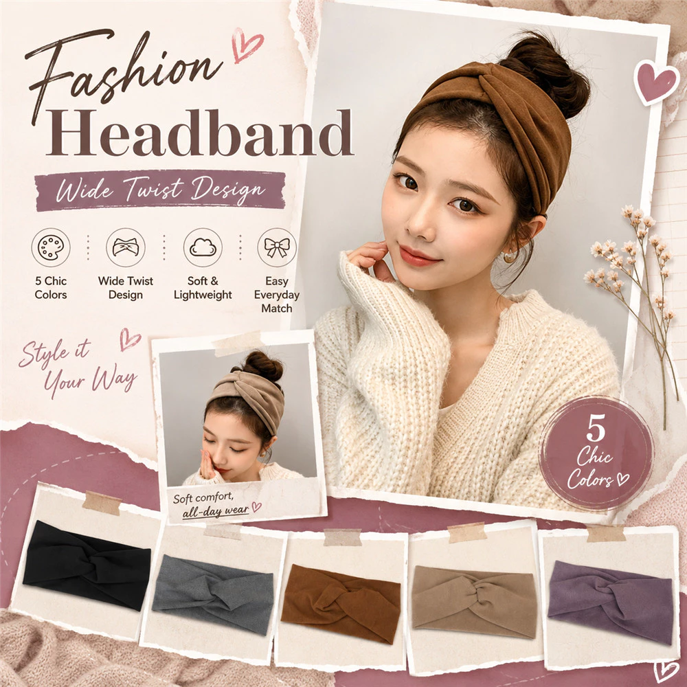 แถบคาดศีรษะกว้างสีน้ำตาลเข้มย้อนยุค สำหรับสาวผูกผม สไตล์เกาหลี ใช้งานได้ทุกวัน ป้องกันลม พกพาสะดวก