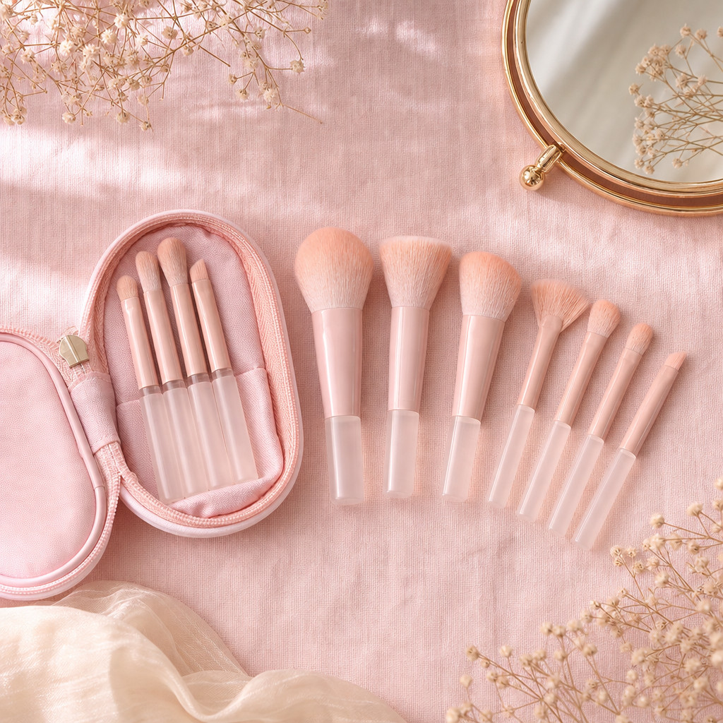 ชุดแปรงมินิ 10pcs ขนนุ่ม สีพีช มีกล่อง ตา บลัช คอนทัวร์ ไฮไลท์ ปาก คิ้