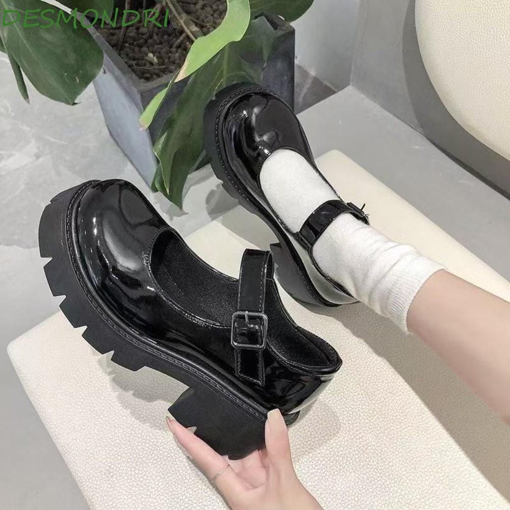 DESMONDRI Casual Single Shoes, Ankle Buckle PU Leather Lolita JK Leather Shoes, Japanese Style Platf