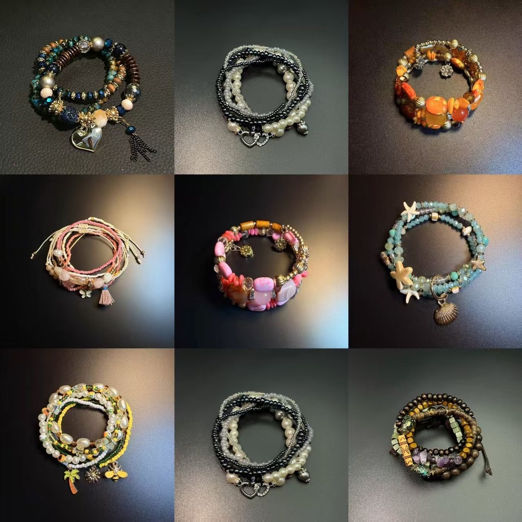 สร้อยข้อมือลูกปัดข้าวคริสตัล Retro Bohemian Multi-Layered สร้อยข้อมือชุด SL803