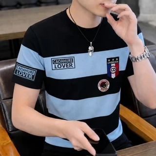 MANSTR ฤดูร้อน บวก ขนาดผู้ชายลายรอบคอเสื้อยืดแนวโน้มแขนสั้นธุรกิจ ไม่เป็นทางการ สูงสุด สีดําสีขาวสีเขียวสีฟ้า