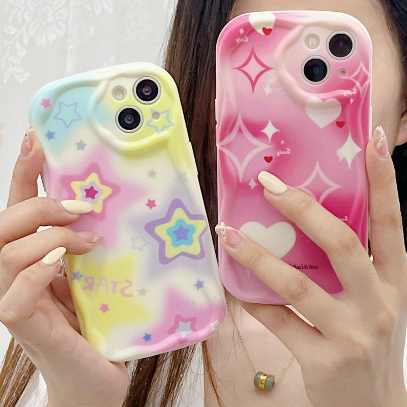 สําหรับ Xiaomi Mi 17T 15T POCO X8 Pro Max M7 F7 F6 X7 Pro F8 15 Ultra Gradient Love Heart Star ซิลิโคนครีมขอบหยักกรณี