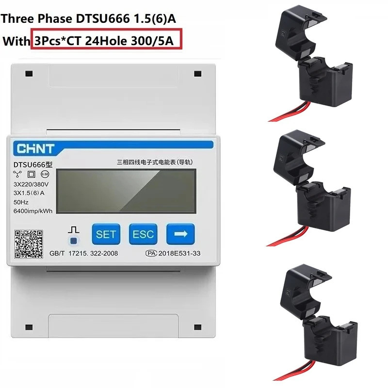 CHINT DDSU666 DTSU666 80A Din Rail Digital Voltmeter Power Electric Energy KWH Meter Volt Amp Modbus