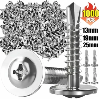 สกรูหัวเวเฟอร์ M4.2×13mm ปลายสว่าน ปลายแหลม ไม่มีปีก เกลียวปล่อย สำหรับยึดไม้/แผ่นโลหะ 1000 ตัว