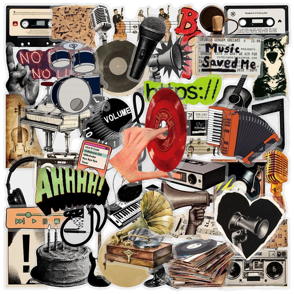 Retro Y2K Rock เพลง Graffiti PET สติกเกอร์ 50pcs กันน้ําโปร่งใส Decals สําหรับสเก็ตบอร์ดเคสโทรศัพท์ 