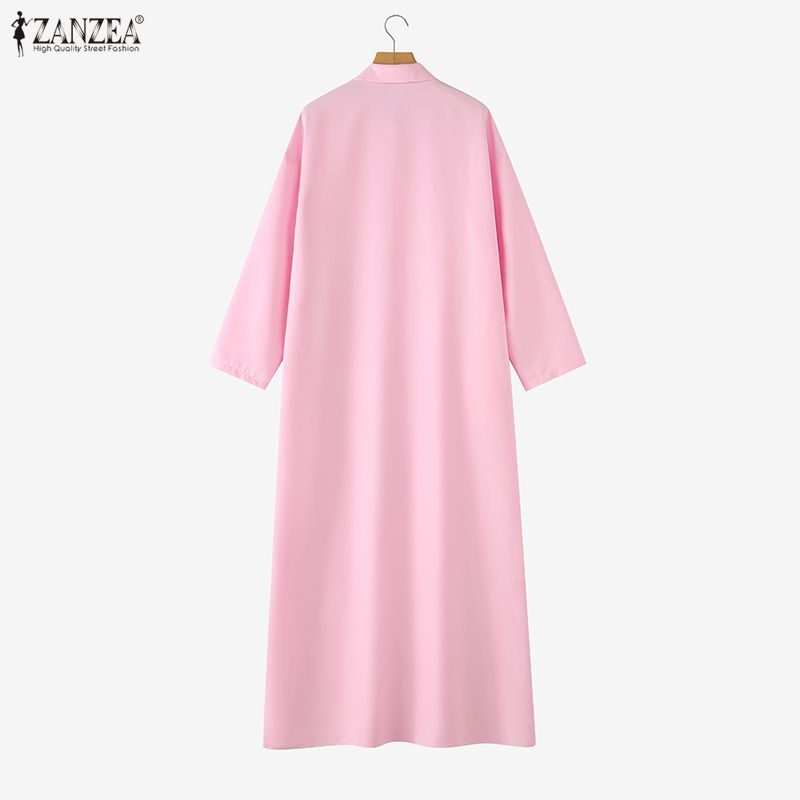 ZANZEA ผู้หญิงวินเทจ Elegant Office ชุด Turn-Down-Collar แขนยาวหลวม Maxi ตรง Shirtdress — صورة 8