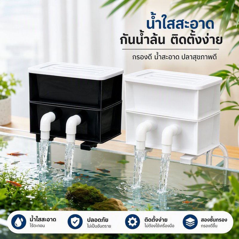กล่องกรองตู้ปลา แขวนขอบตู้ ระบบหมุนเวียนน้ำ เพิ่มออกซิเจน เงียบ สำหรับตู้เล็ก 2 ชั้น 3 ชั้น