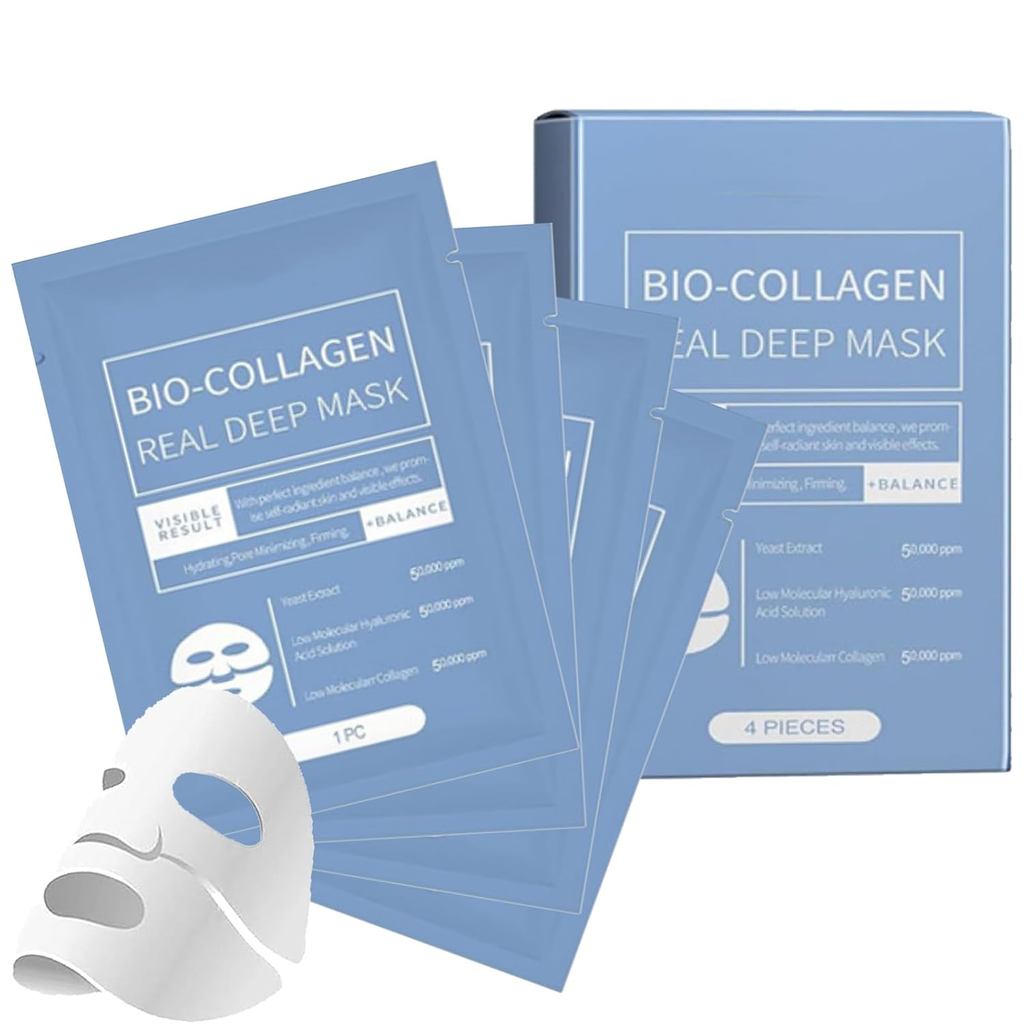 4 แพ็ค Bio-Collagen Overnight Face MaskDeep Hydrating Collagen Hydrogel Sheet Mask,Firming and Moist