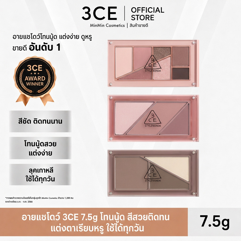 3CE LAYER-IT-ALL Palette ( อายแชโดว์, บลัชออน, คอนทัวร์) อายแชโดว์, บลัชออน, Contour Palette 7.5g - 