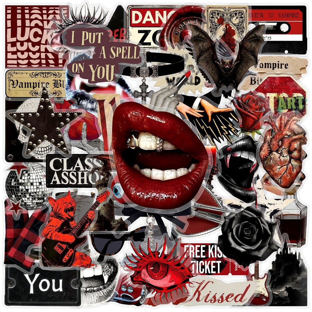 ❉ Retro Dark Y2K Vampires PET สติ๊กเกอร์ใส ❉ 50 ชิ้น/เซ็ตกันน้ําแฟชั่น DIY Journal Decals สติกเกอร์