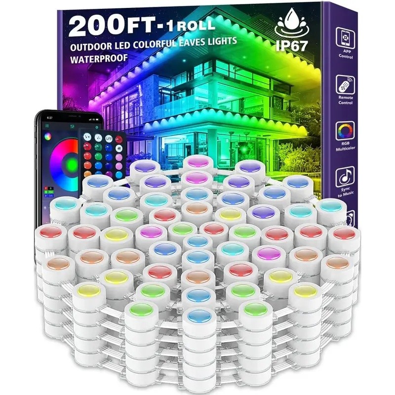 Q3MD 200FT ไฟ RGB กลางแจ้งถาวร,ไฟชายคา LED อัจฉริยะกันน้ําพร้อมรีโมทคอนโทรล App,สําหรับคริสต์มาสและต