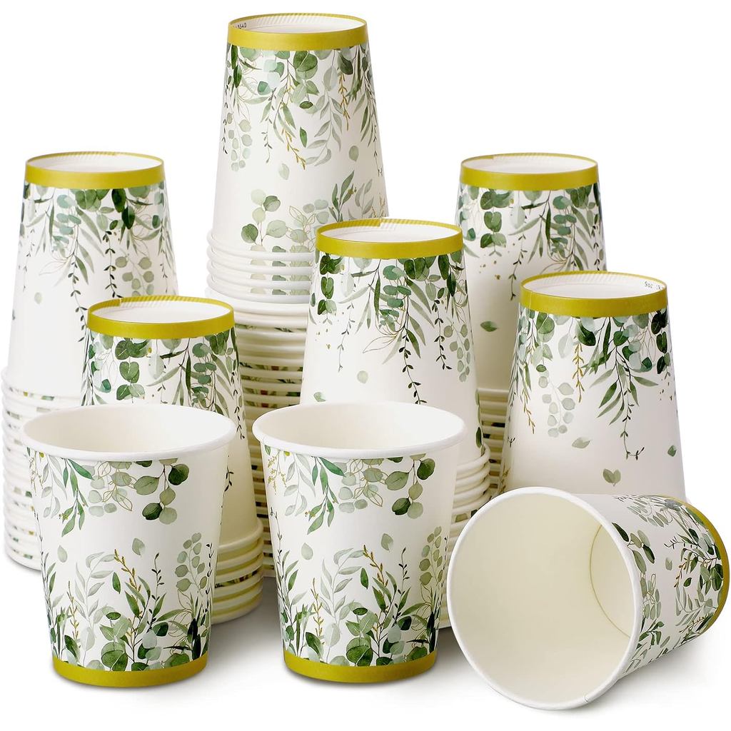 Panelee 64 ชิ้นงานแต่งงานทิ้งถ้วยจํานวนมาก Eucalyptus Sage ถ้วยกาแฟสีเขียวสําหรับงานแต่งงานเจ้าสาวอา