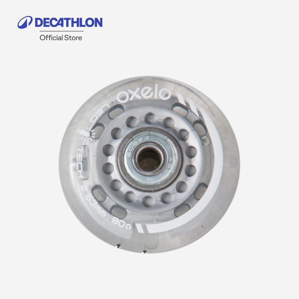 Decathlon Set Of 2 Inline Skate Wheels+Bearings ล้อและลูกปืนอินไลน์สเก็ตเด็ก Flash 63 มม. 80A 2 ชิ้น Silver