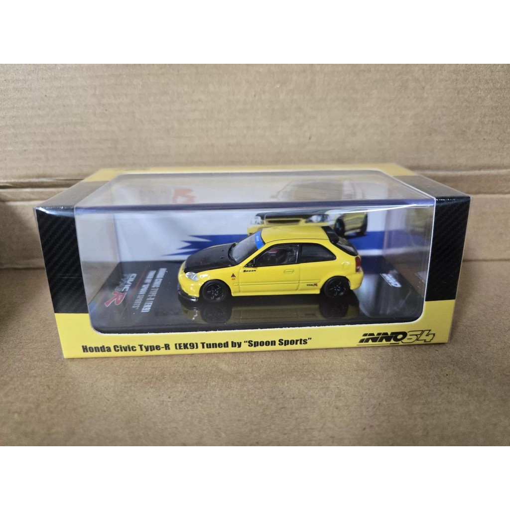ต้นฉบับใหม่เอี่ยม INNO 1/64 Honda Civic Honda Civic Type R EK9 Spoon Sports Yellow Carbon Cover Allo
