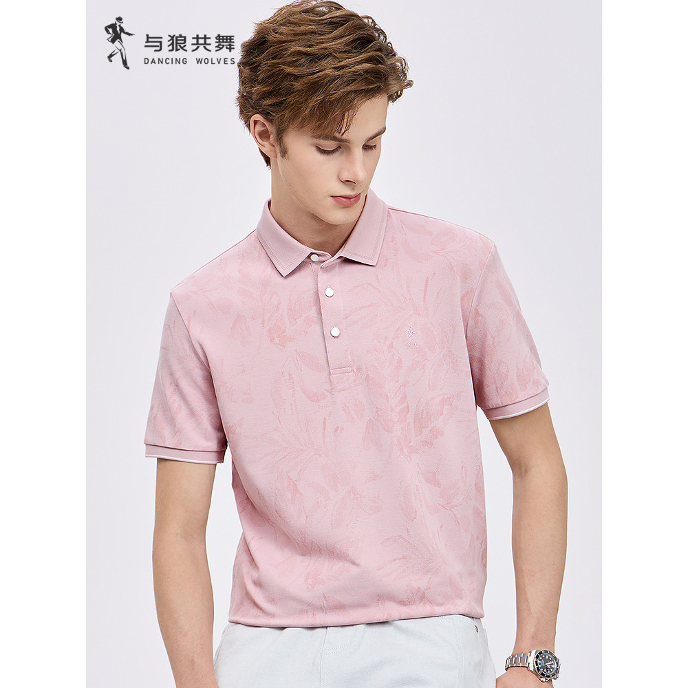[Plant Full Print] Dancing with Wolves Lapel Short-Sleeved T-Shirt Men 2026 Summer New Style Cool Br