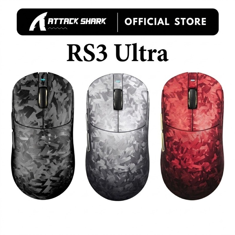 ATTACK SHARK RS3 Ultra Wireless Gaming Mouse คาร์บอนไฟเบอร์ PAW3395 8000Hz Tri-Mode E-Sports Mouse